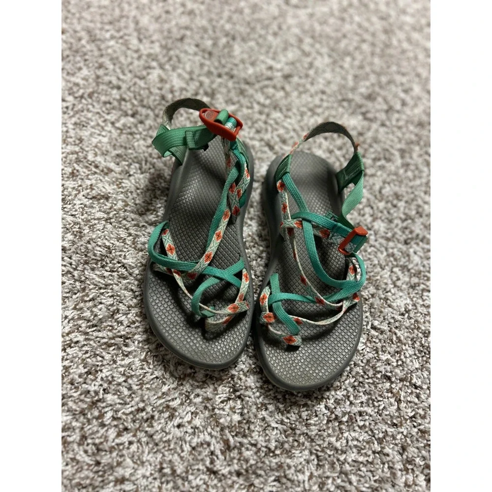 Chaco Z Cloud 2 Women 10 Green Orange Geometric Strappy Toe Loop Sport Sandals